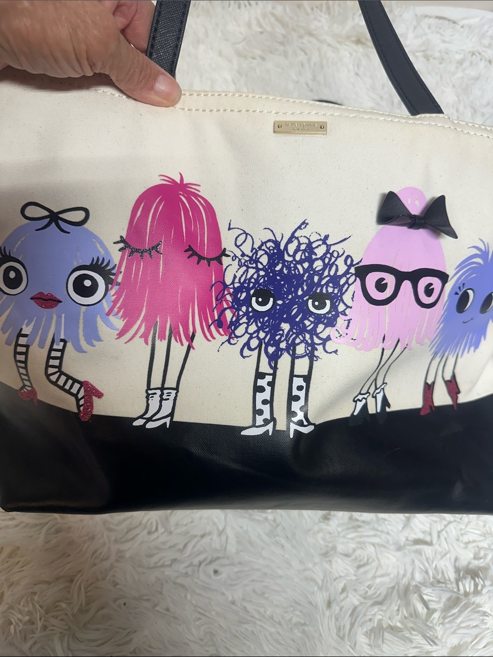Kate Spade Imagination Monsters Party Francis Tote Bag Canvas Leather - Rare - Picture 15 of 16